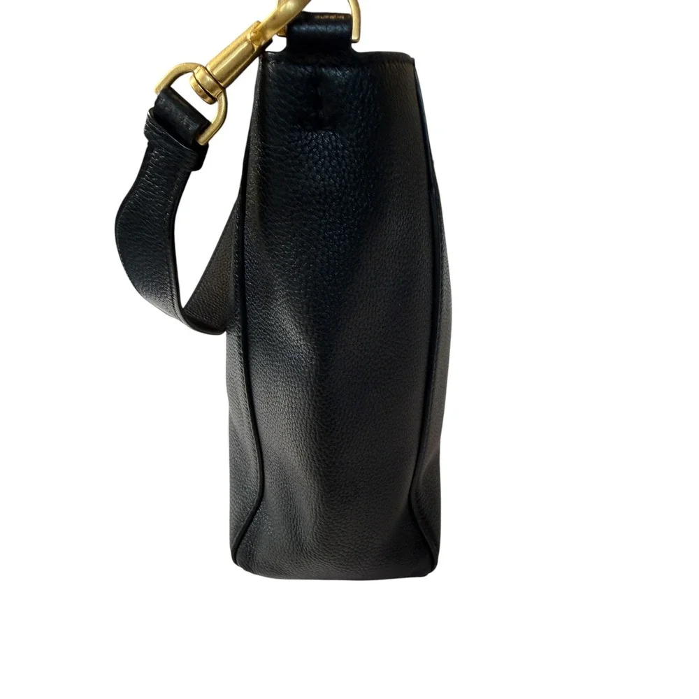 Tory Burch McGraw Small Bucket Bag Black Pebbled Leather Gold Hardware Handbag